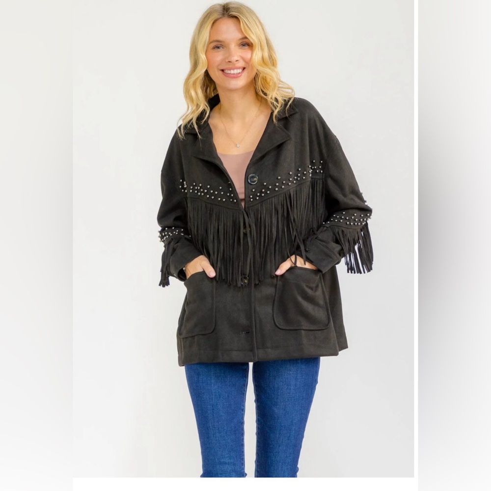 Black Fringe Studded Women's Jacket